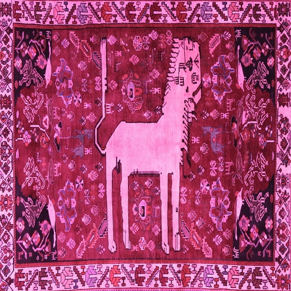 Ahgly Company Indoor Square Animal Pink Traditional Area Rugs, 6' Square