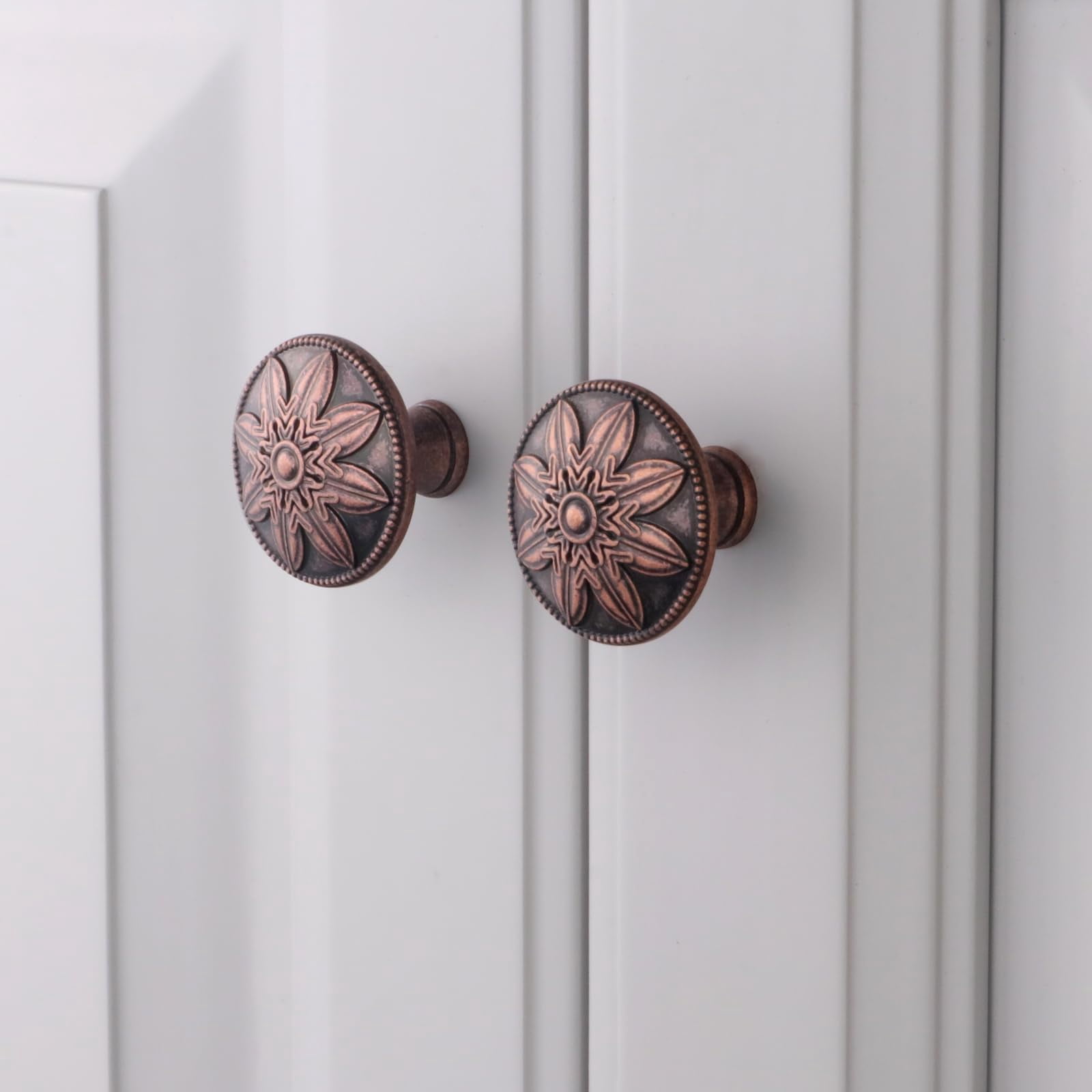 4 Pack Antique Brass Cabinet Knobs Vintage Dresser Knobs Drawer Knobs,1.4" Round Vintage Kitchen Cabinet Knobs Handles for Cabinets and Dresser Drawers Rustic