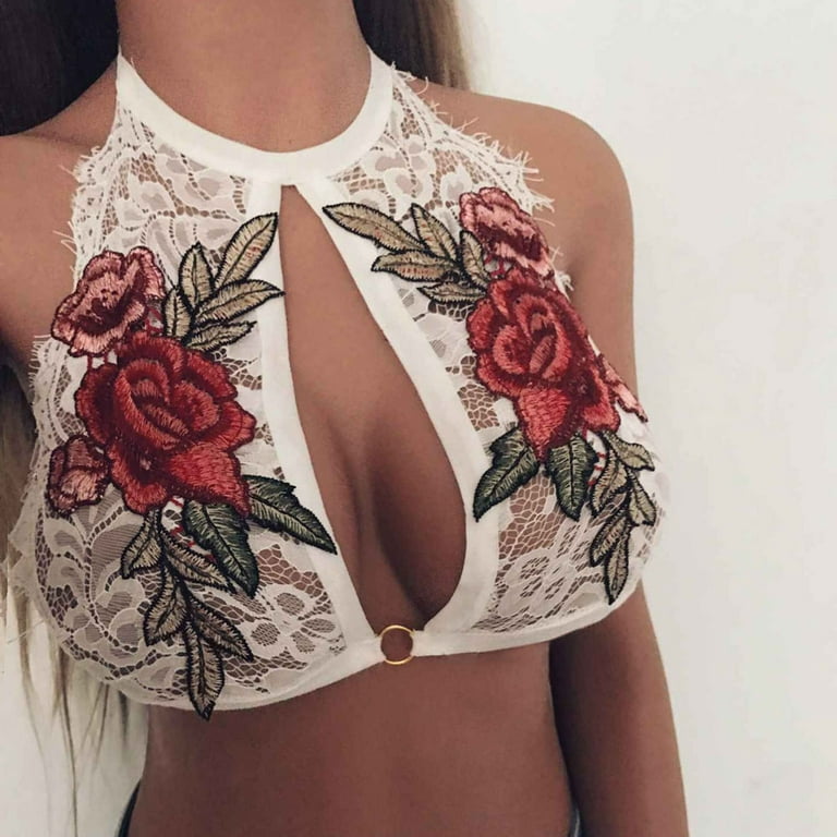 Women Sheer Floral Lace Triangle Bra Push Up Bra Crop Top 