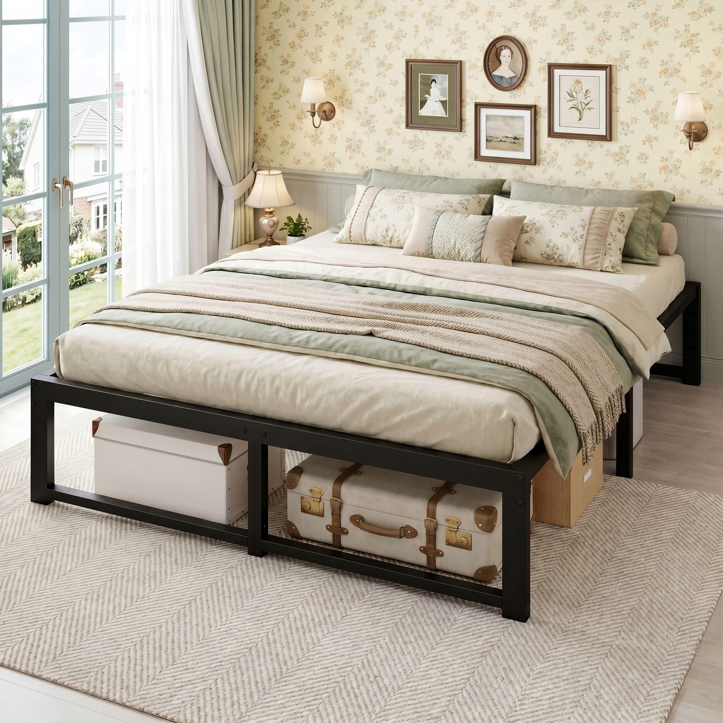 Einfach 14" Full Size Bed Frame, Metal Platform Bed with Ample Under-Bed Storage Space, Upgraded Frame Structure, 3500 LBS Capacity, Black