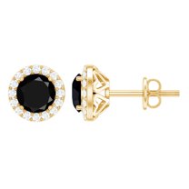 Rosec Jewels Lab Grown Black Diamond Stud Earrings with Moissanite for Women (AAAA Grade), 14K Yellow Gold