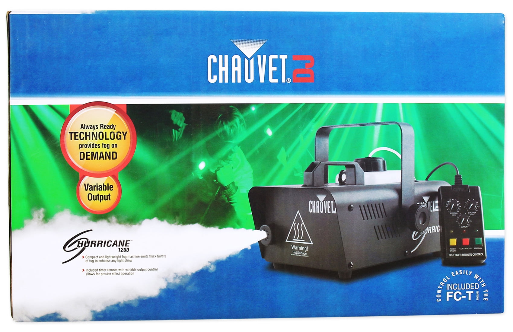 2) Chauvet DJ H1200 Hurricane 1200 Compact Fog Machines W/Remote Timer+Fog Juice