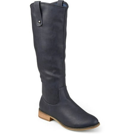Burgundy Leather Calf Boots - Brinley Co. Womens Extra Wide Calf Faux Leather Mid-calf Round Toe Boots