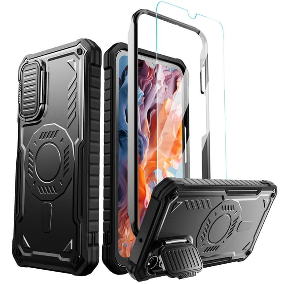 ExoGuard for Samsung Galaxy A15 Case, Phone Case with Screen Protector and Kickstand (Black)