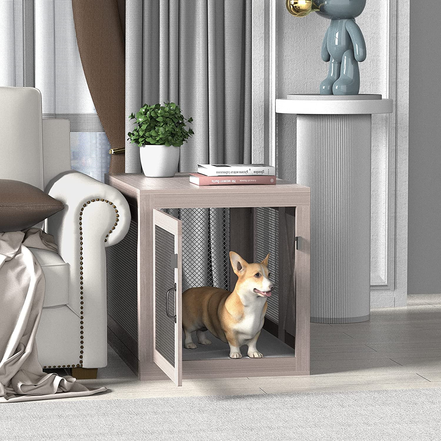 Tolead Wood Dog Crate, Kennel Side End Table, Indoor Dog Cage