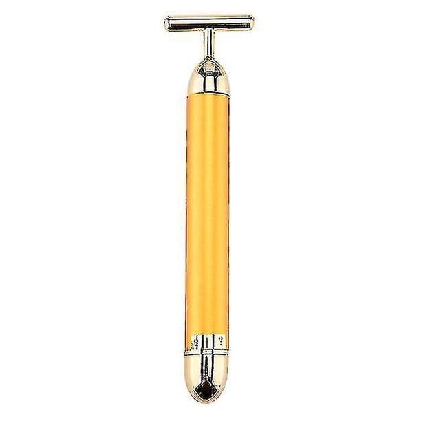 Barra de estiramiento facial de oro de 24 k, rodillo, masajeador adelgazante con vibración, palo facial, herramienta de belleza facial para el cuidado de la piel con vibración en forma de T