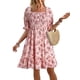 thumbnail image 1 of Vestido Informal de Verano para Mujer, Corta, Cuello Cuadrado, Fruncido, Estilo Bohemio, Floral, Minivestido Fluido de Corte A Rosa S, 1 of 8