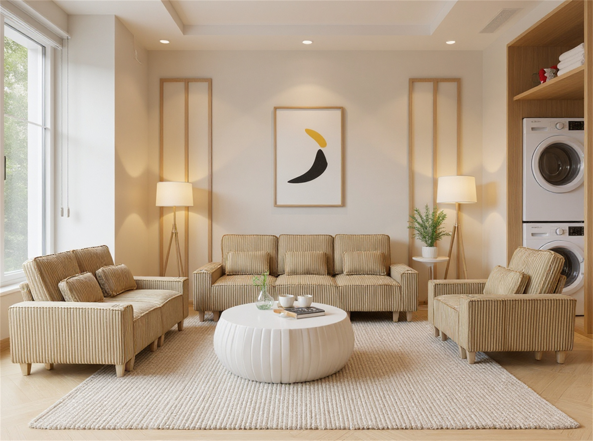 Aukfa 3 Piece Sofa Set - 99" Oversized 3 Seat Couch with Cup Holders&Pillows, 16 Solid Wood Legs, Camel
