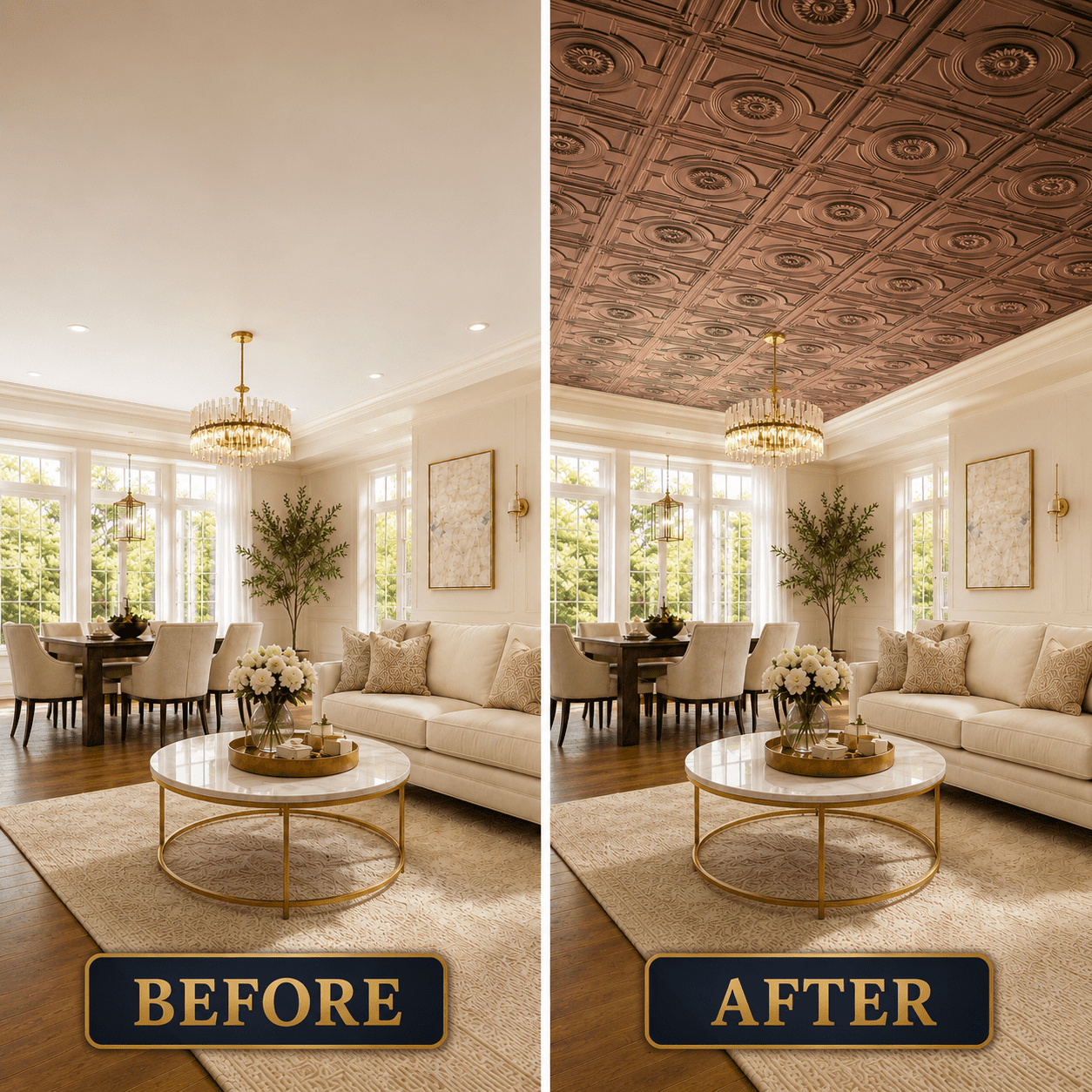 Yeslife 12-Pack Decorative Tiles, 2 x 2 ft, Antique Copper Embossed, Waterproof Drop-in Panels for Ceiling, 48 sq ft