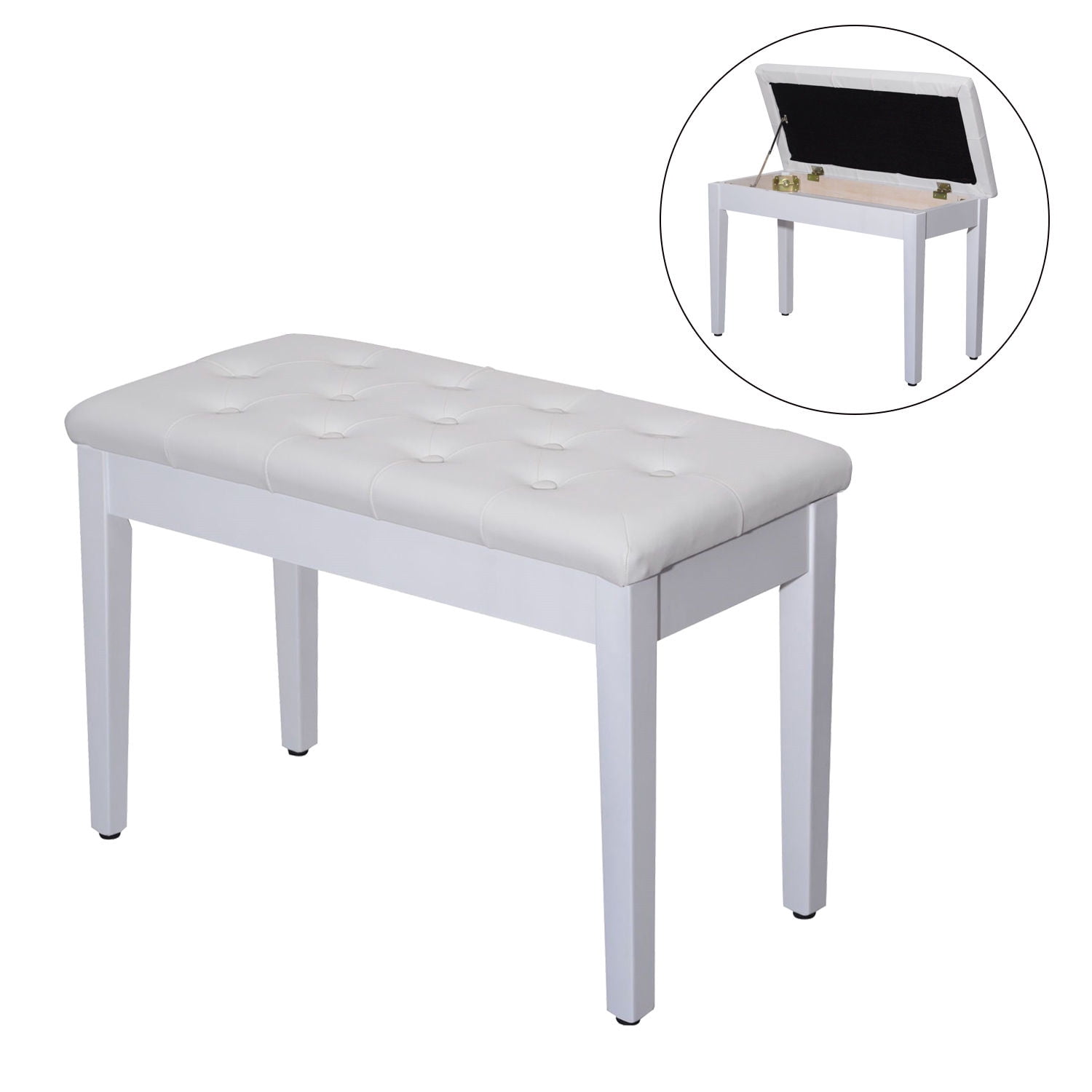 HomCom Traditional Country Birchwood Faux Leather Padded 2 Person Piano Bench