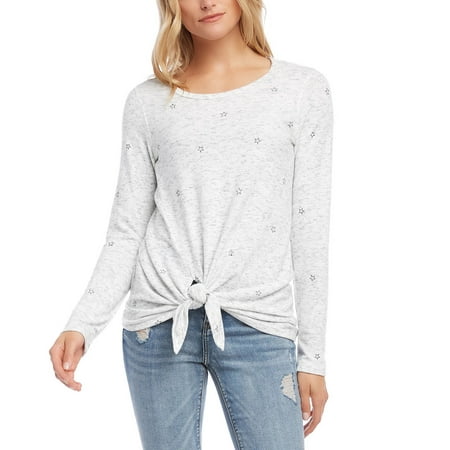 Karen Kane Women's Tie-Hem Star-Print Top Silver Size Small