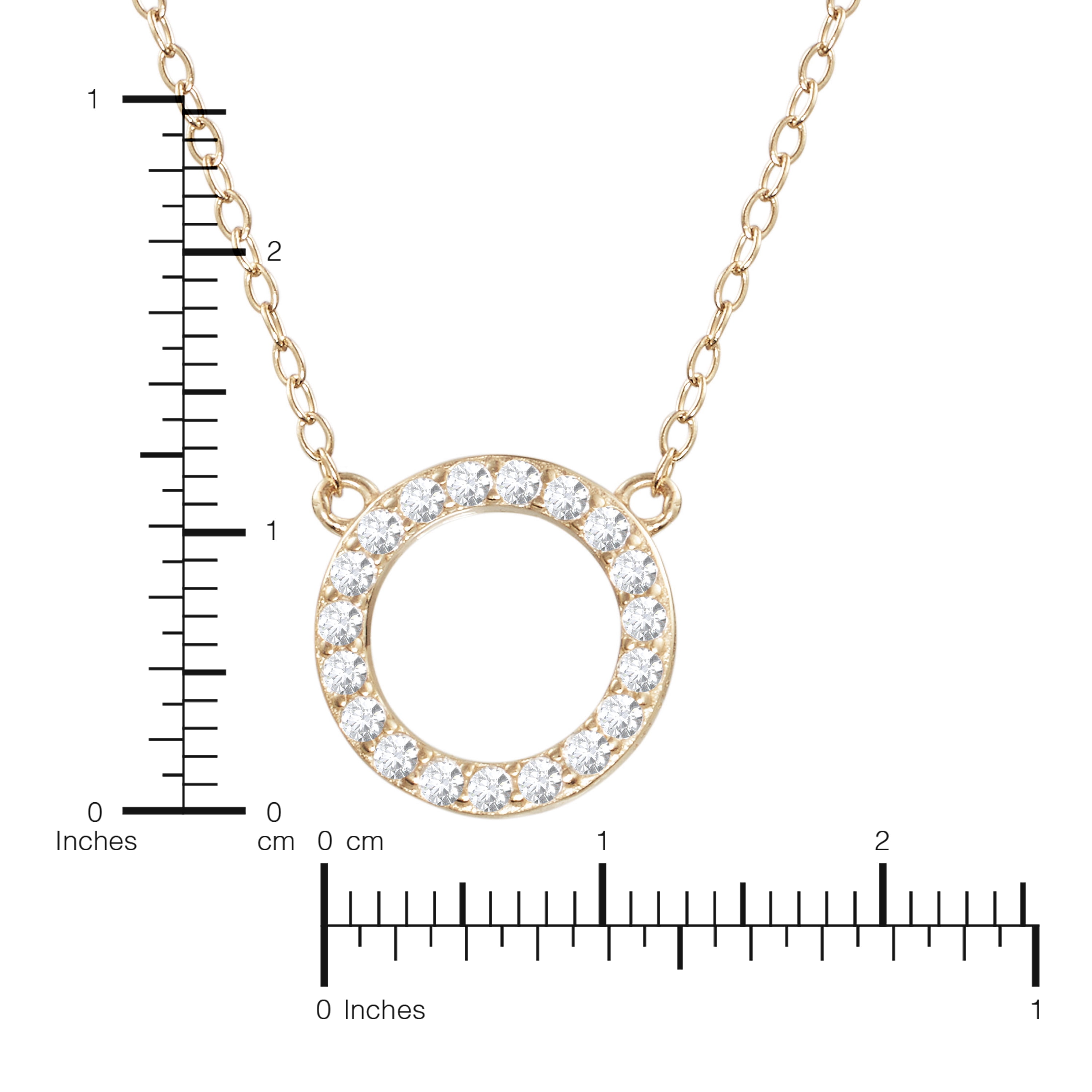 Marisol & Poppy Cubic Zirconia Open Circle Pendant Necklace In Gold Over Sterling Silver For Women & Teens, 16" + 2" Extender