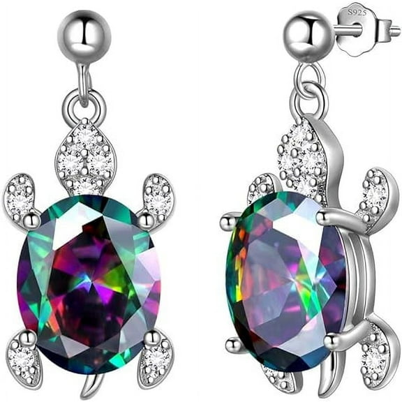 ICTPTOSL Tutrle Jewelry 925 Sterling Silver Turtle Earrings for Women Sea Animal Turtle Earrings Crystal Cubic Zirconia Jewelry Gifts
