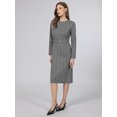 thumbnail image 4 of INSPIRE CHIC Women's Houndstooth Plaid Dress Long Sleeve Belted Business Office Pencil Dresses S Grey Black, 4 of 5