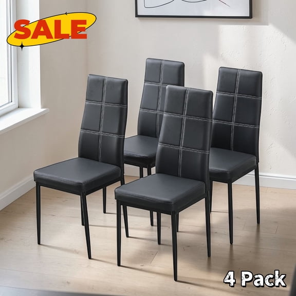 Hassch 4 Pack Upholstered Chairs, PU Leather Dining Chair, Modern Side Chair with High Back and Metal Legs for Kitchen, Living Room, Black