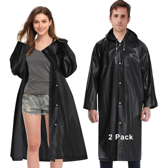 Rain Ponchos For Adults, EVA Reusable Rain Coat With Hoods And Sleeves, Portable Rain Coats for Women Men