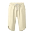 thumbnail image 5 of Mens Casual Soft Linen Long Shorts Knee Length Sport Running Lounge Work Shorts Capri Pant Summer Beach Casual Drawstring Shorts with Pockets Beige L, 5 of 6