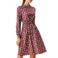 thumbnail image 3 of INSPIRE CHIC Women's Floral Dress Mock Neck Long Sleeve Tie Waist Knee Length Boho Dress XS Red, 3 of 9