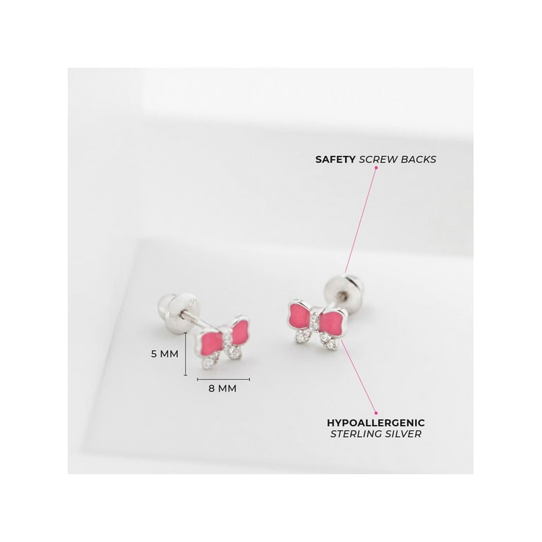 925 Sterling Silver Pink CZ Star Earrings Safety Screw Back Baby Girl Toddlers