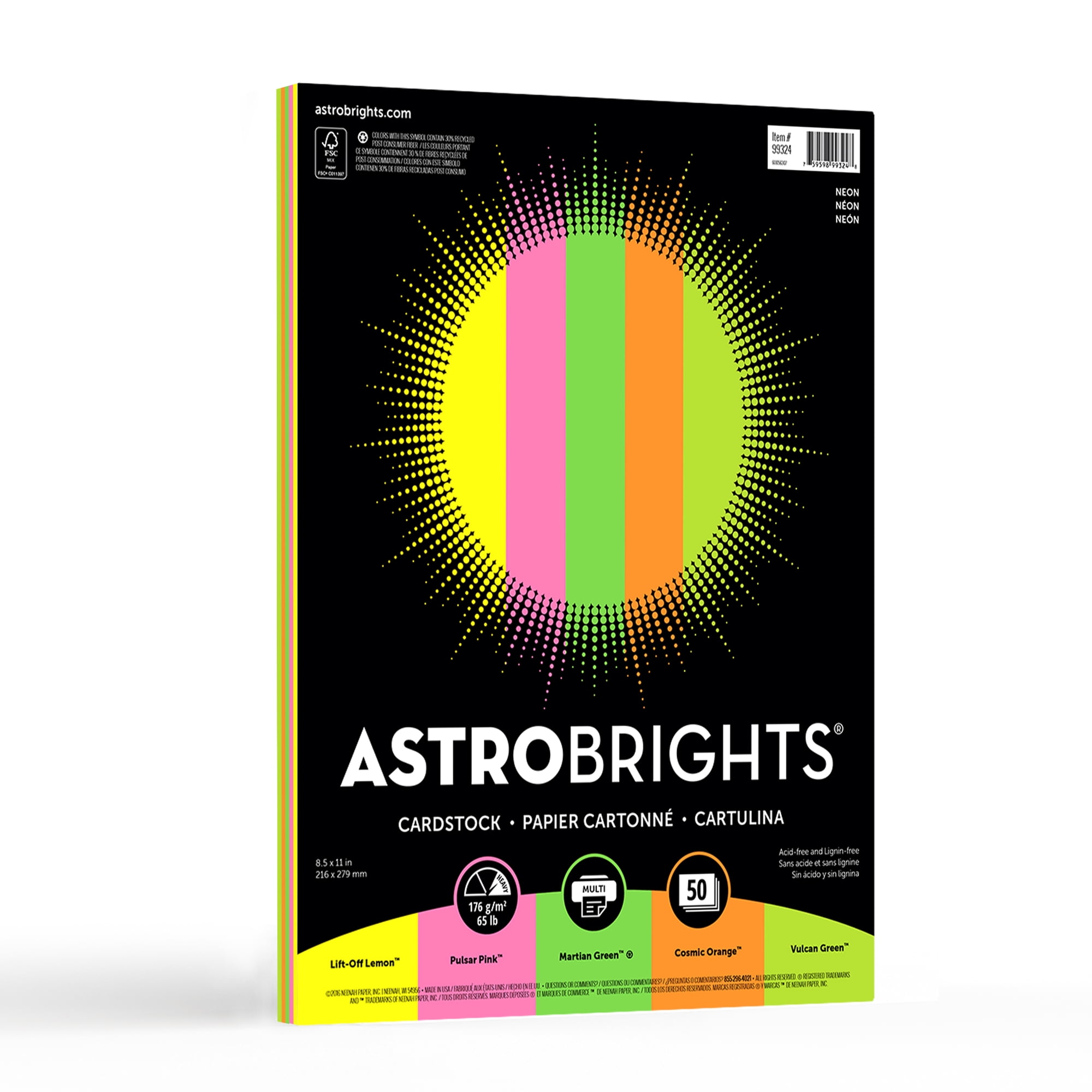 Astrobrights Color Cardstock, "Neon" 5Color Assortment, 50 Sheets