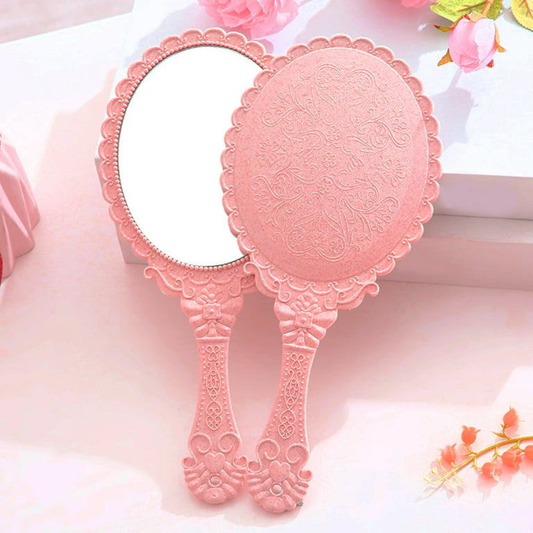 Vintage Handheld Mirror, Small Cute Hand Held Decorative Mirrors For Girls  Makeup Embossed Flower Portable Antique Travel Personal Cosmetic Mirror Wit