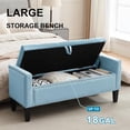 thumbnail image 3 of Storage Ottoman Bench, Velvet Upholstered Footstool for Bedroom and Living Room, Tufted Seat with Storage, Wooden Legs & Metal Rivets, Light Blue, 3 of 14