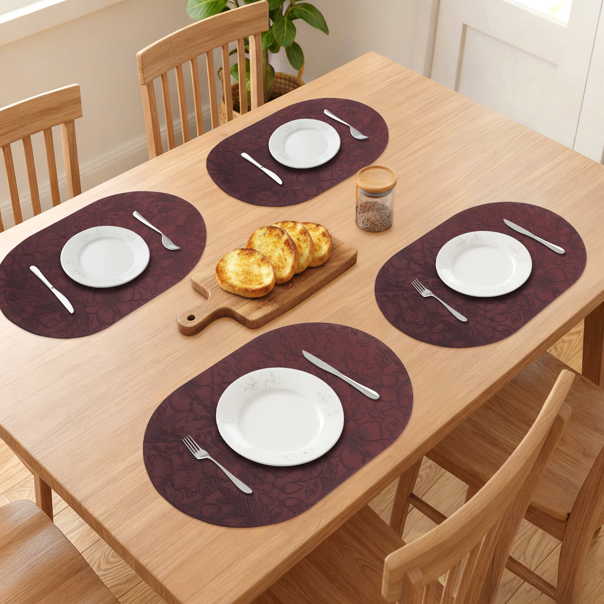 Placemats Set of 6 Leather Placemats for Kitchen Dining Table Decor Waterproof Heat Resistant Table Placemats Dark Brown 17.7*11.8inch