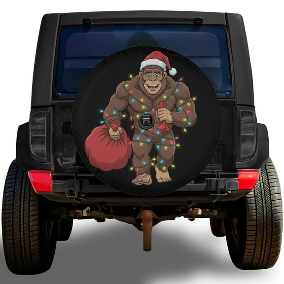 Lotusprinthandmade Funny Bigfoot Christmas Spare Tire Cover With Backup Camera Hole 6 Sizes (27 in.), christmas bigfoot tire cover
