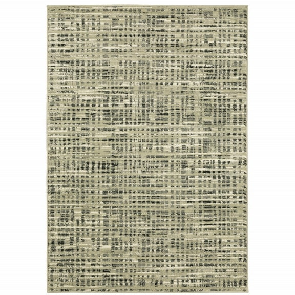 HomeRoots Beige Grey Ivory And Sage Blue Geometric Power Loom Stain Resistant Area Rug