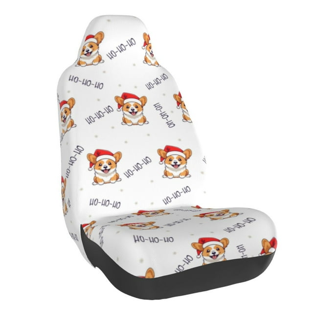 Wukai Corgi With Santa Claus Hat Full Set Car Seat Covers with Soft Padding Universal Auto Front Seats Protector and Cushion Mat