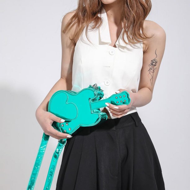 Bolso de mensajero brillante a la moda para mujer, bolso de hombro de guitarra de cuero PU sólido (verde)