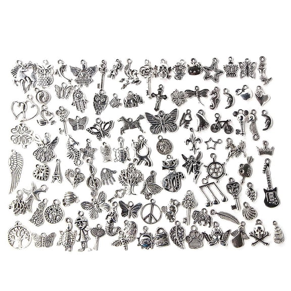 ANGGREK Tibetan Silver Mixed Pendants Tibetan Silver Charm Accessories Parts 100pcs Tibetan Silver Bulk  For Earrings Necklace,Bracelets,Party And Wedding Favours