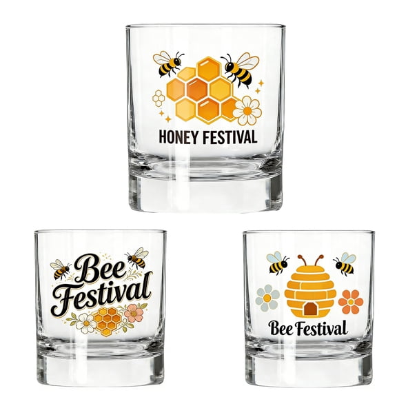 Bee Festival Glass Cup ,Clear Water Cup with Cute Bee Pattern,Easy Clean,3.4 oz, for Sparkling Water,Coffee Mugs ,Tea, , Cup,Beverage Cup