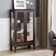 Resenkos Display Cabinet, Display Case Organizer,2 Doors Curio Cabinet with Tempered Glass Doors, Curio Cabinets with Mirrored Back Panel,Cherry