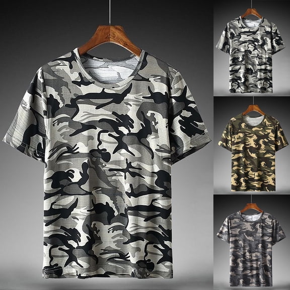 MuXiKeJi Clothes Men's Casual T Shirts for Man T-Shirt Sports Fitness Short Sleeve Military Camo Crewneck Shirts, XL-5XL