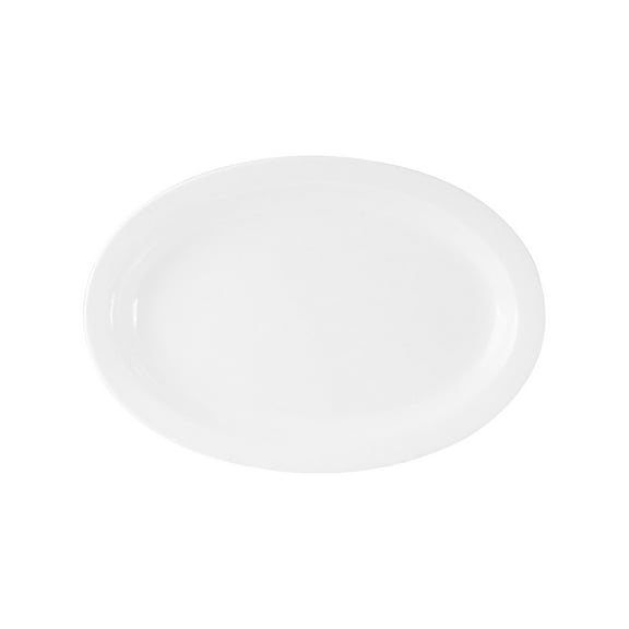 Excellante Nustone White Melamine Dinnerware Collection 13 1/4" x 9 5/8" Narrow Rim Platter, Comes in Dozen