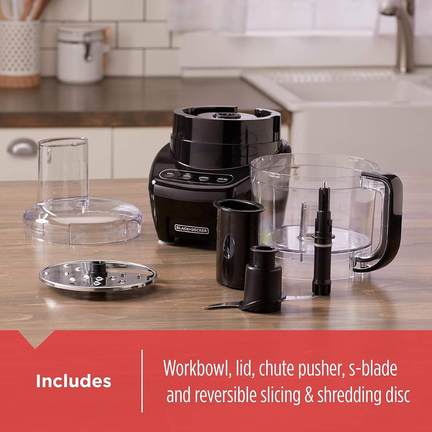 3-in-1 Easy Assembly 8-Cup Food Processor with Stainless Steel S-Blade and Reversible Disc