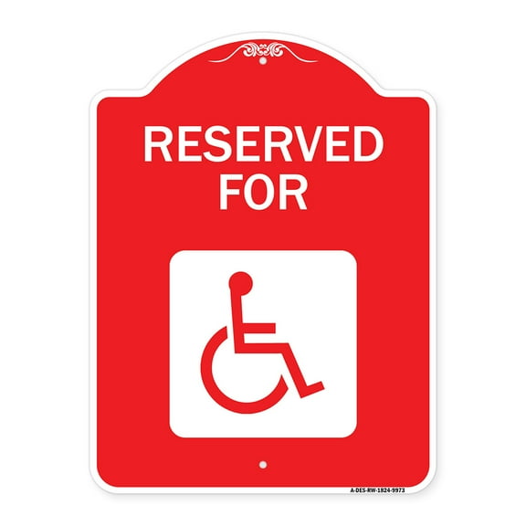SignMission Designer Series Sign - Graphic Handicapped Reserved | Red & White 18" x 24" Heavy-Gauge Aluminum Architectural Sign | Protect Your Business & Municipality | Made in the USA