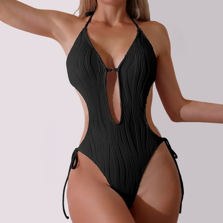 POROPL Womens One Piece Swimsuits Bikini Halter Top Swim Beach Swim Black Size S-XL