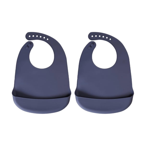 Baberos de silicona Baby Pick 2 unidades impermeables y libres de BPA color azul pizarra