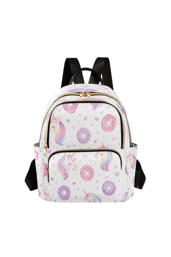 Quilted Backpack Lightweight Casual Daypack with Multi Zipper Pockets for Travel Daily Use Shopping Sports Magical Dreamy Donut Pattern