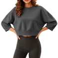 thumbnail image 5 of SEROYE Women's 3/4 Sleeve Crop Sweatshirts Hoodless Crew Neck Lightweight Loose Pullover Casual Sport Short Tops (S, Dark Gray), 5 of 8