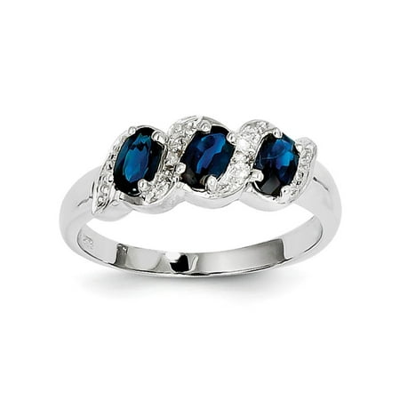- Sterling Silver Polished Open back Rhodium-plated Rhodium Sapphire and Diamond Ring - Ring Size: 6 to 8
