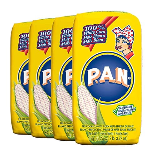 P.A.N. White Corn Meal – Pre-cooked Gluten Free and Kosher Flour for Arepas, 1 Kilogram (35 Ounces / 2 Pounds 3.3 Ounces) (Pack of 4)