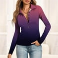 thumbnail image 6 of Womens Deep V Neck Long Sleeve Gradient Color Tops Collared Button Down Slim Fitted Polo Shirts Casual Work Tees Purple 2XL, 6 of 6