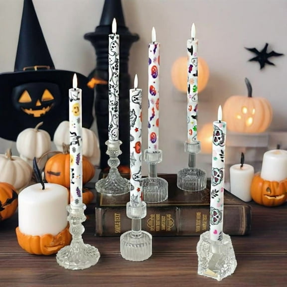 XINAOBAOLUO 6 Pcs Flameless Taper Candles 10 Inch Candles Battery Operated LED Candlesticks for Halloween Home Party Decor