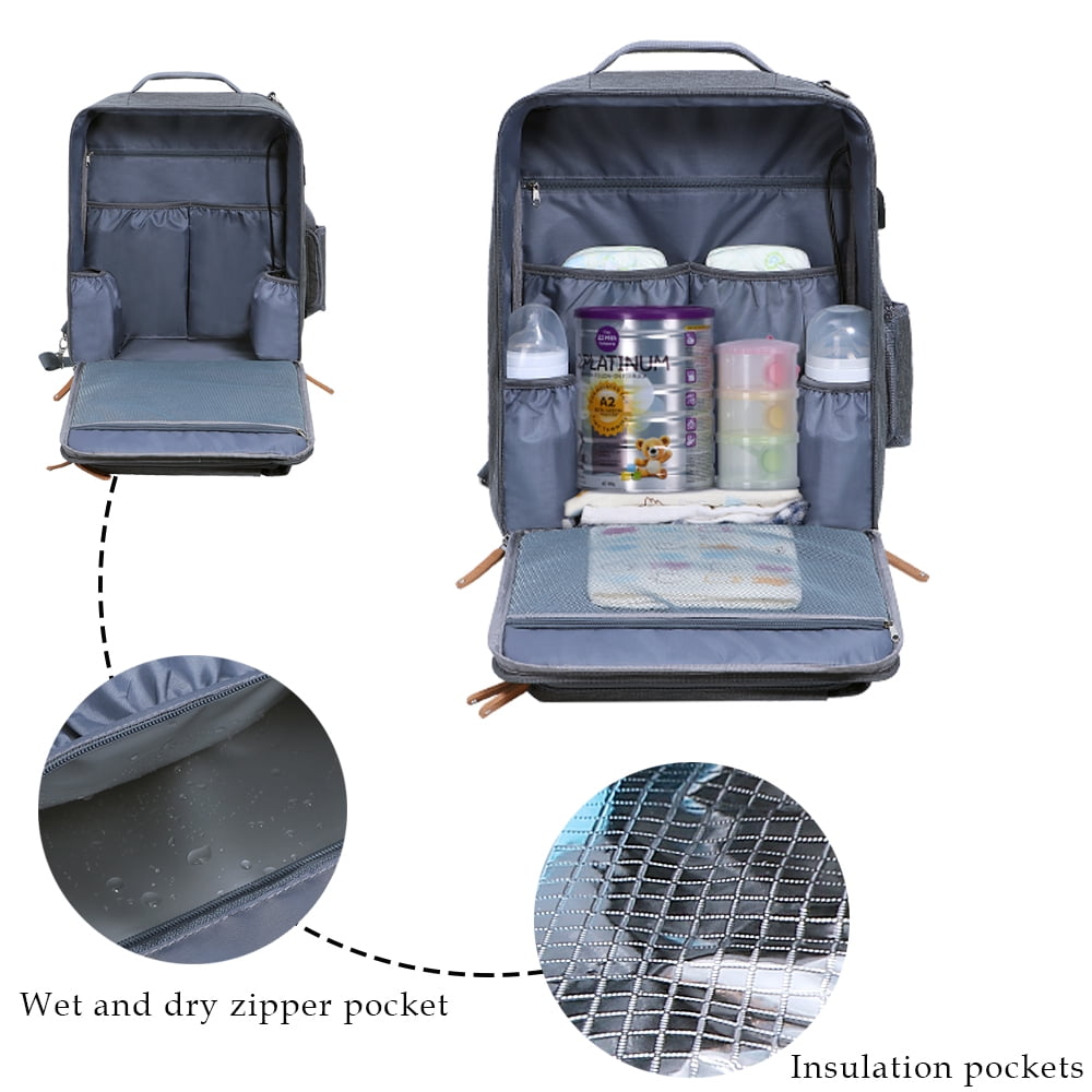 Baby Diaper Backpack - Large Capacity Waterproof Nappy Bag with Insulated Pockets and 14-inch Laptop Compartment, Large Daypack Business Weekender Luggage Backpack for Momm Dad （Grey)