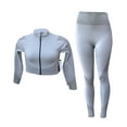 thumbnail image 7 of Yoga Outfit Seamless Full Zipper Long Sleeves Crop Tank Top Full Length Legging Workout Active Wear 2 piece set, 7 of 7