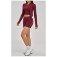thumbnail image 3 of PISONIC Womens Workout Sets Color Block Long Sleeve Jacket with Tank Top and High Waisted Shorts Gym Athletic Sets, 3 of 7