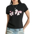 thumbnail image 1 of Mialoley Femmes Slim Fit Col Rond Manches Courtes Mignon T-shirt Imprimé Tops pour l'Été, 1 of 9
